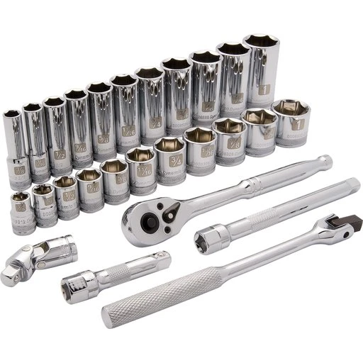 Dynamic 3/8" Drive 27pc 6-Point Standard/Deep SAE Socket Set, 3/8" - 1" 1 Dynamic 3/8" Drive 27pc 6-Point Standard/Deep SAE Socket Set, 3/8" - 1"