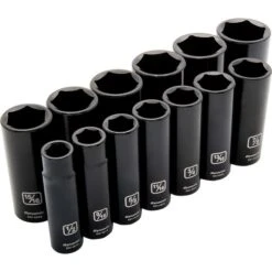 Dynamic 1/2" Drive 13pc 6-Point Deep Impact SAE Socket Set, 1/2" - 1-1/4"