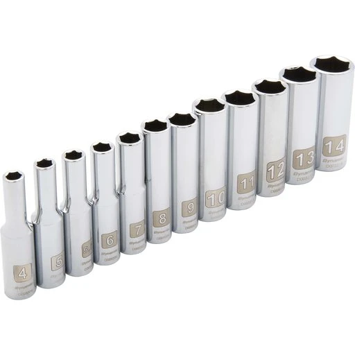 Dynamic 1/4" Drive 12pc 6-Point Deep Metric Socket Set, 4mm - 14mm