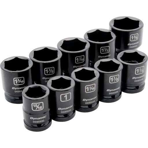 Dynamic 3/4" Drive 10pc 6-Point Standard Impact SAE Socket Set, 15/16" - 1-5/8"