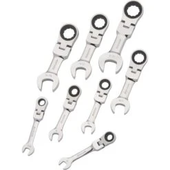 Dynamic Ratcheting Wrench Set, 8pc, SAE, Stubby, Flex Head Combination, 5/16" - 3/4"