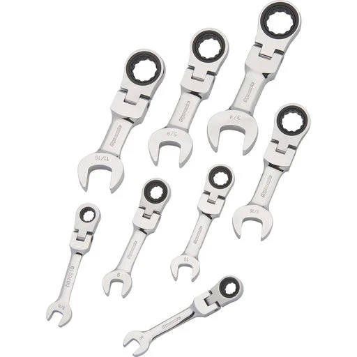 Dynamic Ratcheting Wrench Set, 8pc, SAE, Stubby, Flex Head Combination, 5/16" - 3/4" 1 Dynamic Ratcheting Wrench Set, 8pc, SAE, Stubby, Flex Head Combination, 5/16" - 3/4"