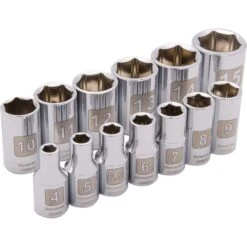 Dynamic 1/4" Drive 13pc 6-Point Standard Metric Socket Set, 4mm - 15mm
