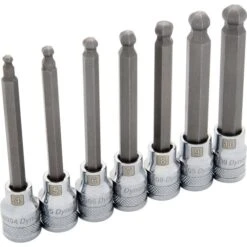 Dynamic 3/8" Drive 7pc Metric Long Ball Nose Hex Socket Set, 4mm - 10mm
