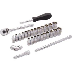 Dynamic 1/4" Drive 28pc 6-Point SAE/Metric Standard Socket Set, 3/16" - 9/16", 4mm - 15mm