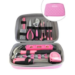 63 Piece Household Tool Kit In Zippered Case - Pink