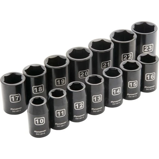 Dynamic 1/2" Drive 14pc 6-Point Standard Impact Metric Socket Set, 10mm - 23mm 1 Dynamic 1/2" Drive 14pc 6-Point Standard Impact Metric Socket Set, 10mm - 23mm