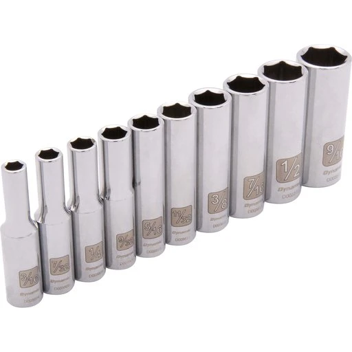 Dynamic 1/4" Drive 10pc 6-Point Deep SAE Socket Set, 3/16" - 9/16" 1 Dynamic 1/4" Drive 10pc 6-Point Deep SAE Socket Set, 3/16" - 9/16"