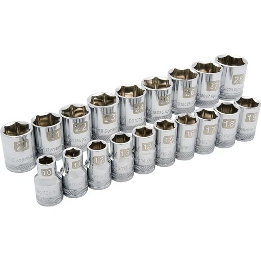 Dynamic 1/2" Drive 19pc 6-Point Standard Metric Socket Set, 10mm - 28mm
