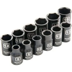 Dynamic 3/8" Drive 12pc 6-Point Metric Standard Impact Socket Set, 8mm - 19mm