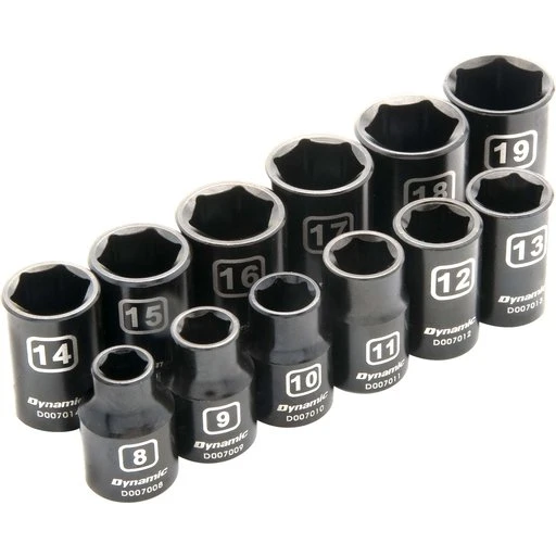 Dynamic 3/8" Drive 12pc 6-Point Metric Standard Impact Socket Set, 8mm - 19mm 1 Dynamic 3/8" Drive 12pc 6-Point Metric Standard Impact Socket Set, 8mm - 19mm