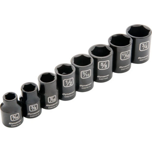 Dynamic 3/8" Drive 8pc 6-Point SAE Standard Impact Socket Set, 5/16" - 3/4" 1 Dynamic 3/8" Drive 8pc 6-Point SAE Standard Impact Socket Set, 5/16" - 3/4"
