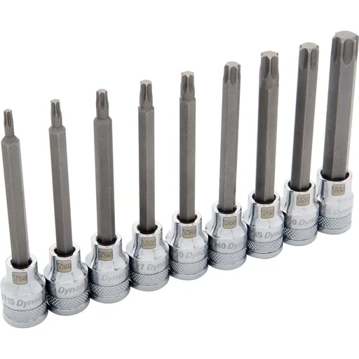 Dynamic 3/8" Drive 9pc Long Torx Socket Set, T15 - T55 1 Dynamic 3/8" Drive 9pc Long Torx Socket Set, T15 - T55